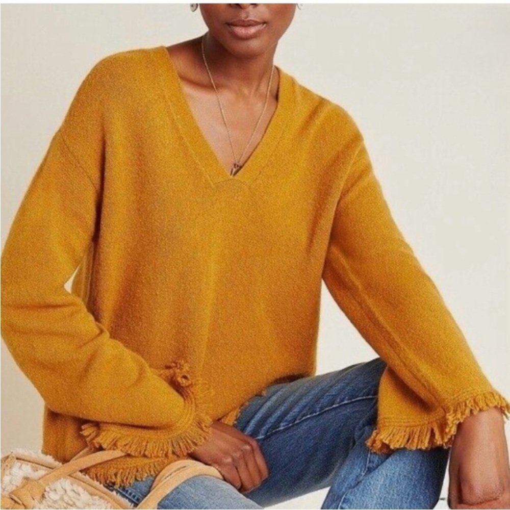 Anthropologie Joy Fringe V-Neck Sweater